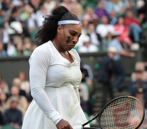 American Serena Williams in action in her first round match against France s Harmony Tan on day two of the 2022 Wimbledon championships in London on Tuesday, June 28, 2022.  LON2022062867 HUGOxPHILPOTT