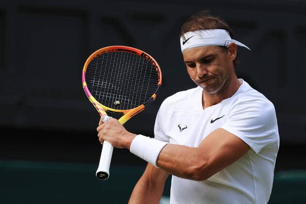 Tennis - Wimbledon (Day 2) 28th June 2022 - Tennis - Wimbledon (Day 2) - Rafael Nadal (ESP) looks dejected during his Gentlemen s Singles 1st Round match against Francisco Cerundolo (ARG) - Photo: Simon Stacpoole Offside. London UK Copyright: xSimonxStacpoolexOffside
