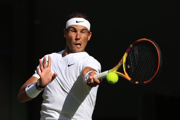 Tennis - Wimbledon (Day 2) 28th June 2022 - Tennis - Wimbledon (Day 2) - Rafael Nadal (ESP) in action against Francisco Cerundolo (ARG) in their Gentlemen s Singles 1st Round match - Photo: Simon Stacpoole Offside. London UK Copyright: xSimonxStacpoolexOffside
