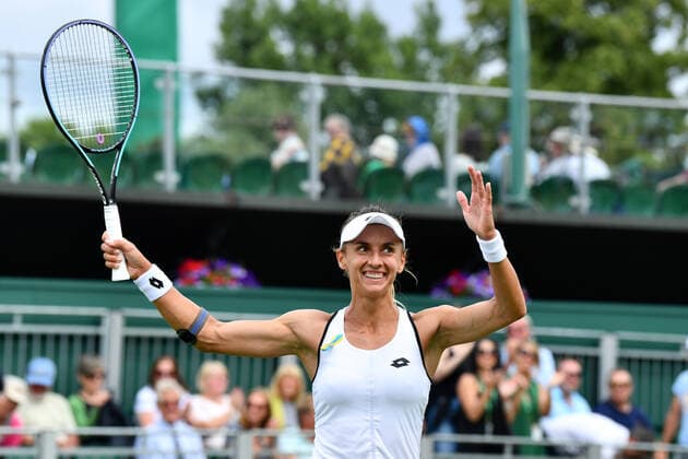 Mandatory Credit: Photo by James Veysey Shutterstock (13008248m) Lesia Tsurenko celebrates victoy in her second round match Wimbledon Tennis Championships, Day 3, The All England Lawn Tennis and Croquet Club, London, UK - 29 Jun 2022 Wimbledon Tennis Championships, Day 3, The All England Lawn Tennis and Croquet Club, London, UK - 29 Jun 2022  Copyright: xJamesxVeysey Shutterstockx 13008248m