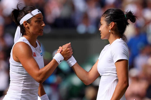 29th June 2022, All England Lawn Tennis and Croquet Club, London, England; Wimbledon Tennis tournament; Caroline Garcia shakes hands with Emma Raducanu after he win in the ladies singles  ActionPlus12402948 ShaunxBrooks