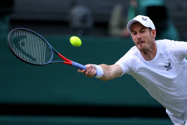 29th June 2022, All England Lawn Tennis and Croquet Club, London, England; Wimbledon Tennis tournament; Andy Murray plays a forehand return to John Isner in the mens singles  ActionPlus12402972 ShaunxBrooks