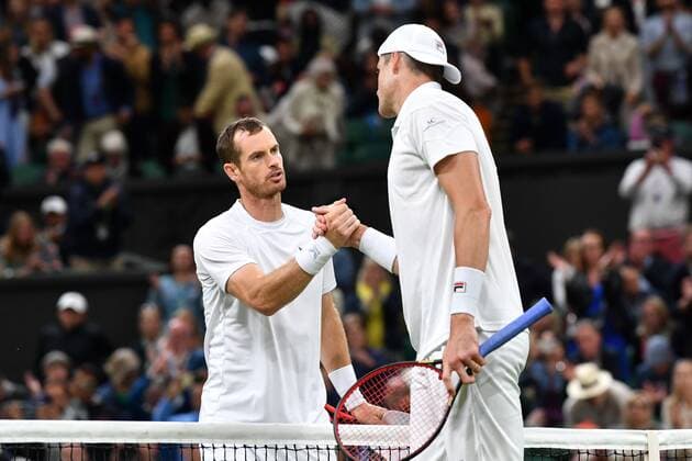 Mandatory Credit: Photo by James Veysey Shutterstock (13008248he) John Isner celebrates victory in his second round match against Andy Murray Wimbledon Tennis Championships, Day 3, The All England Lawn Tennis and Croquet Club, London, UK - 29 Jun 2022 Wimbledon Tennis Championships, Day 3, The All England Lawn Tennis and Croquet Club, London, UK - 29 Jun 2022  Copyright: xJamesxVeysey Shutterstockx 13008248he