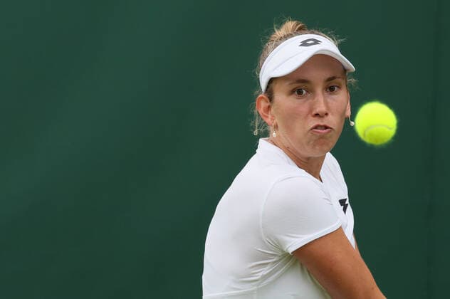 Belgian Elise Mertens pictured in action during a second round game in the women s singles tournament between Belgian Mertens (WTA30) and Hungarian Udvardy (WTA100) at the 2022 Wimbledon grand slam tennis tournament at the All England Tennis Club, in south-west London, Britain, Thursday 30 June 2022. BENOITxDOPPAGNE  x36874140x