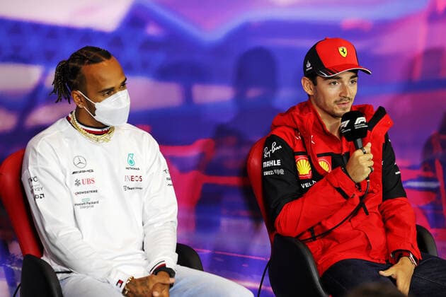44 Lewis Hamilton (GBR, Mercedes-AMG Petronas F1 Team), 16 Charles Leclerc (MCO, Scuderia Ferrari), F1 Grand Prix of Great Britain at Silverstone Circuit on June 30, 2022 in Silverstone, United Kingdom. (Photo by DPPI via HOCH ZWEI) Silverstone United Kingdom