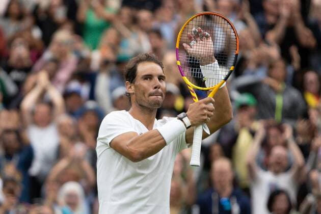 Mandatory Credit: Photo by Ella Ling Shutterstock (13010730cs) Rafael Nadal celebrates after winning his second round match Wimbledon Tennis Championships, Day 4, The All England Lawn Tennis and Croquet Club, London, UK - 30 Jun 2022 Wimbledon Tennis Championships, Day 4, The All England Lawn Tennis and Croquet Club, London, UK - 30 Jun 2022  Copyright: xEllaxLing Shutterstockx 13010730cs