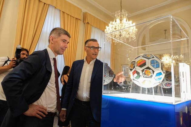 Photo Guido Calamosca LaPresse june 29, 2022 Bologna, Italy news Opening of the football market at the grand hotel in Rimini and setting up of the Azzurra exhibition dedicated to the great history of the national team, Nationalteam 40 years after the 82nd world cup present Beppe Bergomi, the president Stefano Bonaccini, the wife of paolo Rossi federica cappelletti, Arrigo Sacchi, Frederic Massara, Rosella Sensi, Matteo Marani  Copyright: xGuidoxCalamosca LaPressex