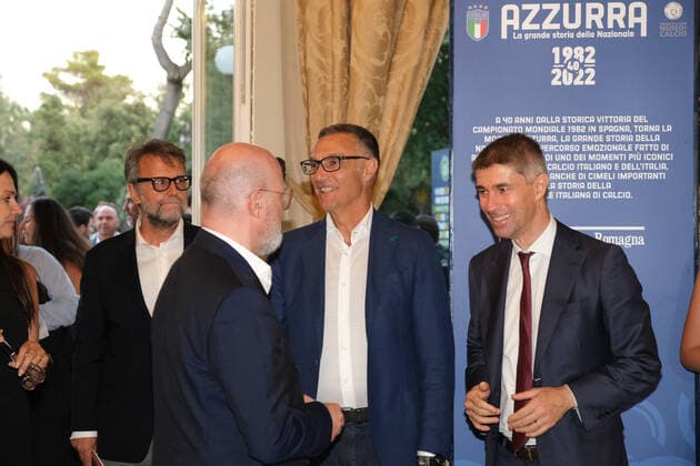 Photo Guido Calamosca LaPresse june 29, 2022 Bologna, Italy news Opening of the football market at the grand hotel in Rimini and setting up of the Azzurra exhibition dedicated to the great history of the national team, Nationalteam 40 years after the 82nd world cup present Beppe Bergomi, the president Stefano Bonaccini, the wife of paolo Rossi federica cappelletti, Arrigo Sacchi, Frederic Massara, Rosella Sensi, Matteo Marani  Copyright: xGuidoxCalamosca LaPressex