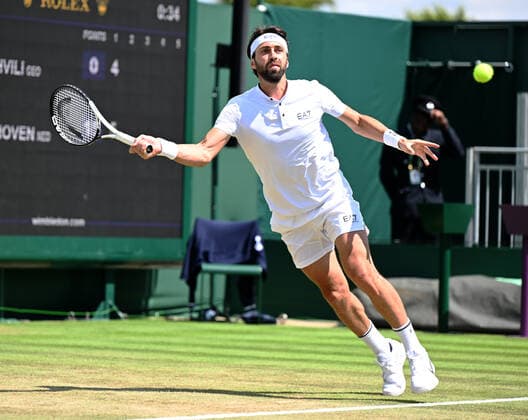 nChampionships - Week One - Day Two (Friday) - All England Lawn Tennis Club, Wimbledon - Friday 1st July 2022 Nikoloz Basilashvili v Tim Van Rijthoven Nikoloz Basilashvili of Georgia 