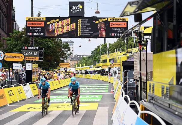 Sport Themen der Woche KW26 Sport Bilder des Tages illustration picture shows the finish line of the first stage of the Tour de France cycling race, a 13 km individual time trial in and around Copenhagen, Denmark, Friday 01 July 2022. This year s Tour de France takes place from 01 to 24 July 2022 and starts with three stages in Denmark. JASPERxJACOBS  x36921746x