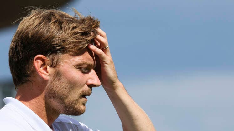 Belgian David Goffin reacts during a third round game in the men s singles tournament between Belgian Goffin and French Humbert at the 2022 Wimbledon grand slam tennis tournament at the All England Tennis Club, in south-west London, Britain, Friday 01 July 2022. BENOITxDOPPAGNE  x36923404x