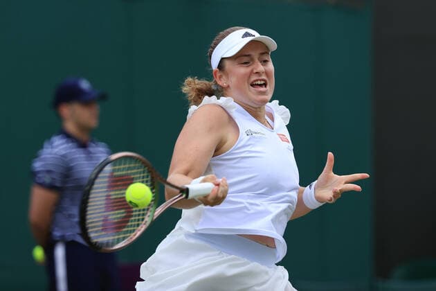 Tennis - Wimbledon (Day 5) 1st July 2022 - Tennis - Wimbledon (Day 5) - Jelena Ostapenko (LAT) in action against Irina-Camelia Begu (ROU) during their Ladies Singles 3rd Round match - Photo: Simon Stacpoole Offside. London UK Copyright: xSimonxStacpoolexOffside