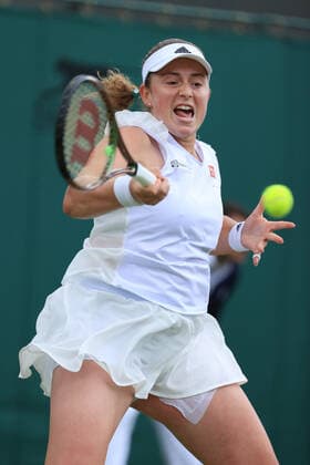 Tennis - Wimbledon (Day 5) 1st July 2022 - Tennis - Wimbledon (Day 5) - Jelena Ostapenko (LAT) in action against Irina-Camelia Begu (ROU) during their Ladies Singles 3rd Round match - Photo: Simon Stacpoole Offside. London UK Copyright: xSimonxStacpoolexOffside