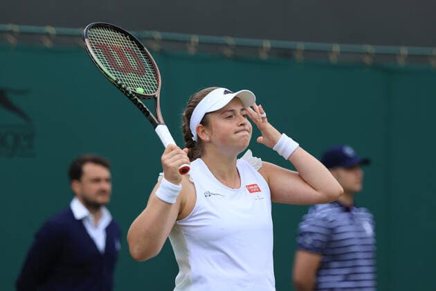 Tennis - Wimbledon (Day 5) 1st July 2022 - Tennis - Wimbledon (Day 5) - Jelena Ostapenko (LAT) gestures against Irina-Camelia Begu (ROU) during their Ladies Singles 3rd Round match - Photo: Simon Stacpoole Offside. London UK Copyright: xSimonxStacpoolexOffside