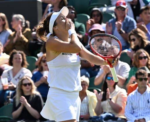 Tennis Championships - Week One - Day Two (Friday) - All England Lawn Tennis Club, Wimbledon - Friday 1st July 2022 Maria Sakkari v Tatjana Maria Tatjana Maria of Germany celebrates winning match point 
