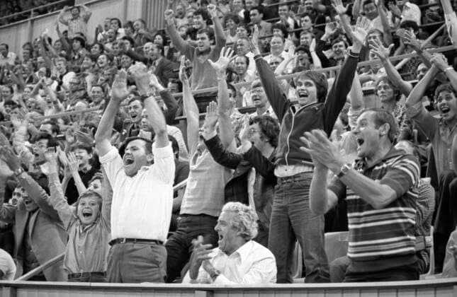 7th Summer Spartakiad of USSR Nations in 1979 8226512 30.07.1979 The 7th Summer Spartakiad of USSR Nations (July 19 - August 4, 1979, Lenin Central Stadium in Moscow). Fans. Vladimir Fedorenko Moscow Russia  Copyright: xVladimirxFedorenkox