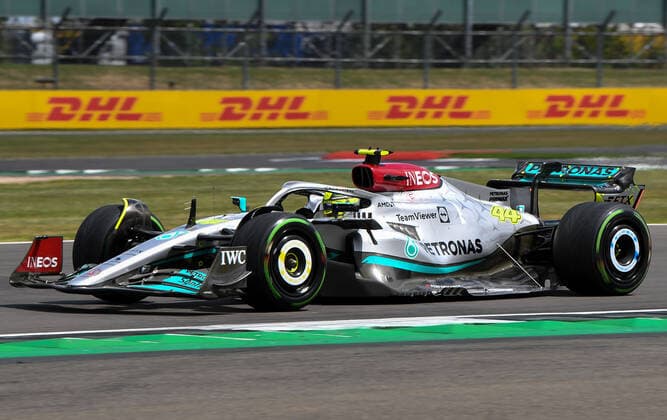 1st July 2022, Silverstone Circuit, Silverstone, Northamptonshire, England: British F1 Grand Prix, free practise day: Lewis Hamilton of Great Britain driving the (44) Mercedes AMG Petronas F1 Team W13 during the first practice session  ActionPlus12403450 SimonxWest