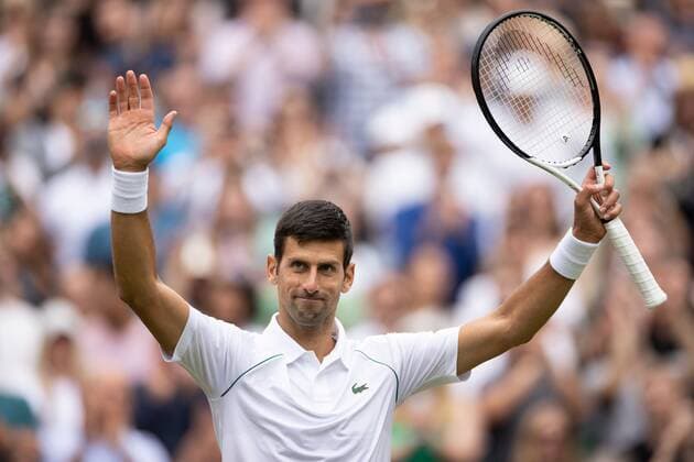 Mandatory Credit: Photo by Ella Ling Shutterstock (13012398dc) Novak Djokovic celebrates after winning his third round match Wimbledon Tennis Championships, Day 5, The All England Lawn Tennis and Croquet Club, London, UK - 01 Jul 2022 Wimbledon Tennis Championships, Day 5, The All England Lawn Tennis and Croquet Club, London, UK - 01 Jul 2022  Copyright: xEllaxLing Shutterstockx 13012398dc