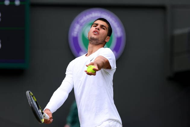 Ist July 2022, All England Lawn Tennis and Croquet Club, London, England; Wimbledon Tennis tournament; Carlos Alcaraz serves to Oscar Otte in the mens singles  ActionPlus12403749 ShaunxBrooks