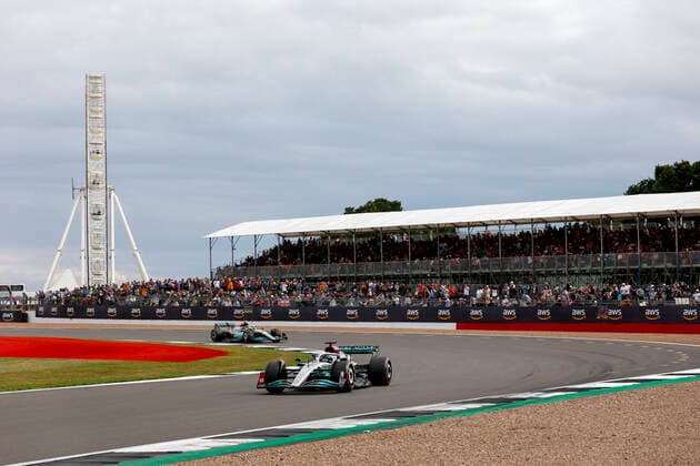 63 George Russell (GBR, Mercedes-AMG Petronas F1 Team), 44 Lewis Hamilton (GBR, Mercedes-AMG Petronas F1 Team), F1 Grand Prix of Great Britain at Silverstone Circuit on July 1, 2022 in Silverstone, United Kingdom. (Photo by HOCH ZWEI) Silverstone United Kingdom