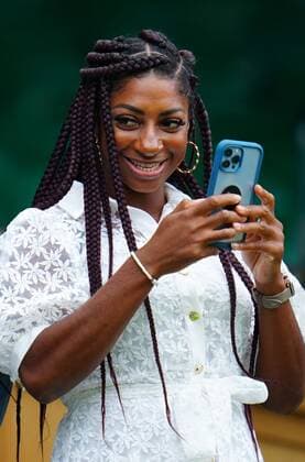 Mandatory Credit: Photo by Javier Garcia Shutterstock (13012408ao) Kadeena Cox in the Royal Box on Centre Court Wimbledon Tennis Championships, Day 6, The All England Lawn Tennis and Croquet Club, London, UK - 02 Jul 2022 Wimbledon Tennis Championships, Day 6, The All England Lawn Tennis and Croquet Club, London, UK - 02 Jul 2022  Copyright: xJavierxGarcia Shutterstockx 13012408ao