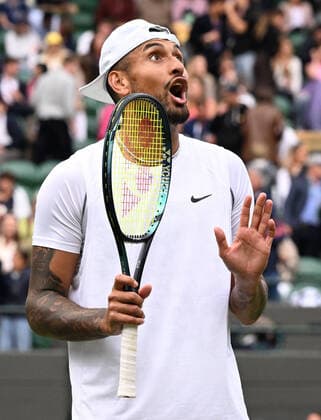 Tennis Championships - Week One - Day Six (Saturday) - All England Lawn Tennis Club, Wimbledon - Saturday 2nd July 2022 Nick Kyrgios v Stefanos Tsitsipas Nick Kyrgios argues with the Umpire 