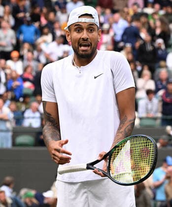 Tennis Championships - Week One - Day Six (Saturday) - All England Lawn Tennis Club, Wimbledon - Saturday 2nd July 2022 Nick Kyrgios v Stefanos Tsitsipas Nick Kyrgios argues with the umpire 
