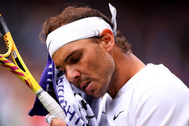 2nd July 2022, All England Lawn Tennis and Croquet Club, London, England; Wimbledon Tennis tournament; Rafael Nadal during his match with Lorenzo Sonego in the mens singles  ActionPlus12404374 ShaunxBrooks