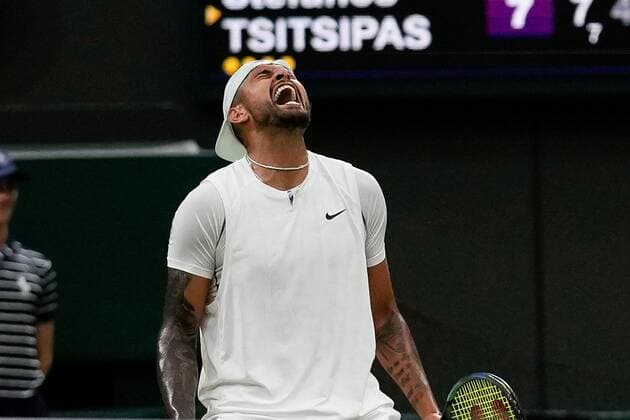 Mandatory Credit: Photo by Dave Shopland Shutterstock (13012402jd) Nick Kyrgios celebrates winning his third round match Wimbledon Tennis Championships, Day 6, The All England Lawn Tennis and Croquet Club, London, UK - 02 Jul 2022 Wimbledon Tennis Championships, Day 6, The All England Lawn Tennis and Croquet Club, London, UK - 02 Jul 2022  Copyright: xDavexShopland Shutterstockx 13012402jd