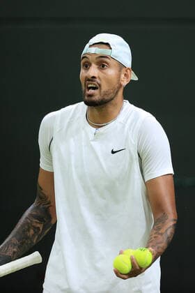 Tennis - Wimbledon (Day 6) 2nd July 2022 - Tennis - Wimbledon (Day 6) - Nick Kyrgios (AUS) gestures during his Gentlemen s Singles 3rd Round match against Stefanos Tsitsipas (GRE) - Photo: Simon Stacpoole Offside. London UK Copyright: xSimonxStacpoolexOffside
