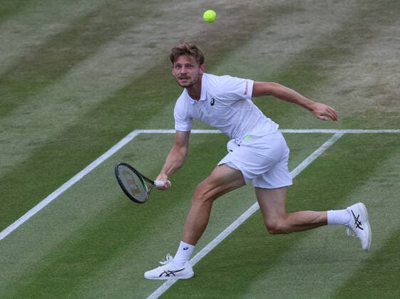 Belgian David Goffin pictured in action during a tennis match against US Tiafoe in the fourth round of the men s singles tournament at the 2022 Wimbledon grand slam tennis tournament at the All England Tennis Club, in south-west London, Britain, Sunday 03 July 2022. BENOITxDOPPAGNE  x36969595x