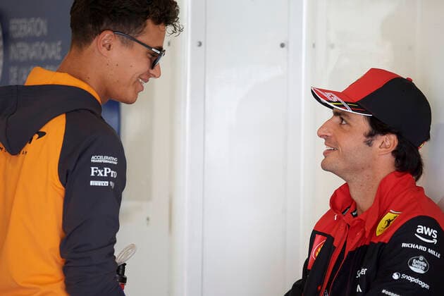 F1 Grand Prix of Great Britain Lando Norris of Great Britain and McLaren F1 Team and Carlos Sainz of Spain and Scuderia Ferrari during the race of the F1 Grand Prix of Great Britain at Silverstone on July 3, 2022 in Northampton, United Kingdom. Northampton Barcelona England  Copyright: xJosexBretonx originalFilename:breton-f1grandp220703_nphCt.jpg
