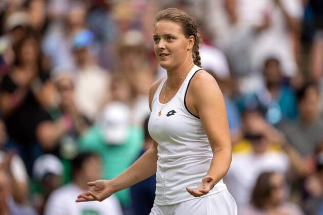 Mandatory Credit: Photo by Ella Ling Shutterstock (13012853cb) Jule Niemeier celebrates victory in her fourth round match Wimbledon Tennis Championships, Day 7, The All England Lawn Tennis and Croquet Club, London, UK - 03 Jul 2022 Wimbledon Tennis Championships, Day 7, The All England Lawn Tennis and Croquet Club, London, UK - 03 Jul 2022  Copyright: xEllaxLing Shutterstockx 13012853cb