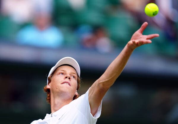 Mandatory Credit: Photo by James Veysey Shutterstock (13012857dk) Jannik Sinner during his fourth round match Wimbledon Tennis Championships, Day 7, The All England Lawn Tennis and Croquet Club, London, UK - 03 Jul 2022 Wimbledon Tennis Championships, Day 7, The All England Lawn Tennis and Croquet Club, London, UK - 03 Jul 2022  Copyright: xJamesxVeysey Shutterstockx 13012857dk