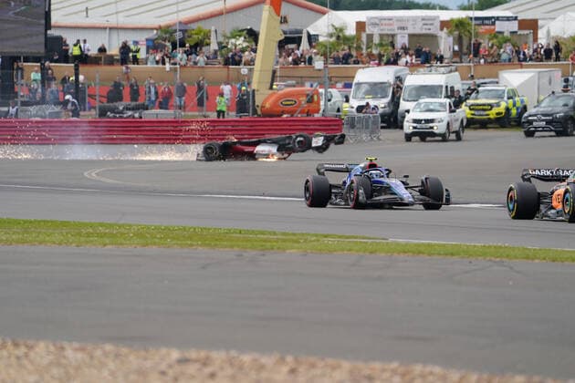 FORMULA 1 LENOVO BRITISH GRAND PRIX 2022, 03 07 2022 Guanyu Zhou 24 (CHI), Alfa Romeo C42 crash during the FORMULA 1 LENOVO BRITISH GRAND PRIX at Silverstone Circuit, Silverstone, United Kingdom on 3 July 2022 Editorial Use Only Copyright: xEleanorxHoadx ESM-0560-0008