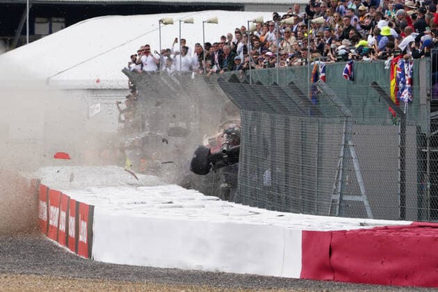 FORMULA 1 LENOVO BRITISH GRAND PRIX 2022, 03 07 2022 Guanyu Zhou 24 (CHI), Alfa Romeo C42 crash during the FORMULA 1 LENOVO BRITISH GRAND PRIX at Silverstone Circuit, Silverstone, United Kingdom on 3 July 2022 Editorial Use Only Copyright: xEleanorxHoadx ESM-0560-0013