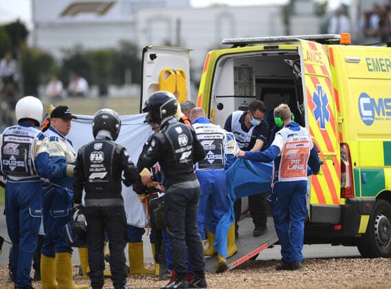3rd July 2022, Silverstone Circuit, Silverstone, Northamptonshire, England: British F1 Grand Prix, Race day: Zhou Guanyu is released from his car and taken to the track hospital  ActionPlus12404638 SimonxWest