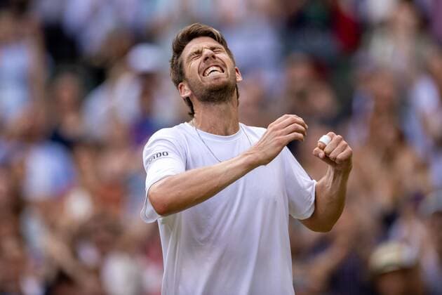 Mandatory Credit: Photo by Ella Ling Shutterstock (13012853fk) Cameron Norrie celebrates victory in his fourth round match Wimbledon Tennis Championships, Day 7, The All England Lawn Tennis and Croquet Club, London, UK - 03 Jul 2022 Wimbledon Tennis Championships, Day 7, The All England Lawn Tennis and Croquet Club, London, UK - 03 Jul 2022  Copyright: xEllaxLing Shutterstockx 13012853fk