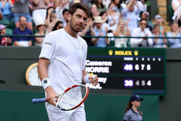 3rd July 2022, All England Lawn Tennis and Croquet Club, London, England; Wimbledon Tennis tournament; Cameron Norrie celebrates after he won the match against Tommy Paul in the mens singles  ActionPlus12404786 ShaunxBrooks