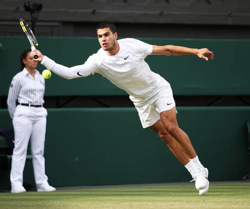 TENNIS - Wimbledon 2022 LONDON,ENGLAND,03.JUL.22 - TENNIS - ATP, Tennis Herren World Tour, Wimbledon, Grand Slam. Image shows Carlos Alcaraz (ESP).  GEPAxpictures xAlanxGrieves