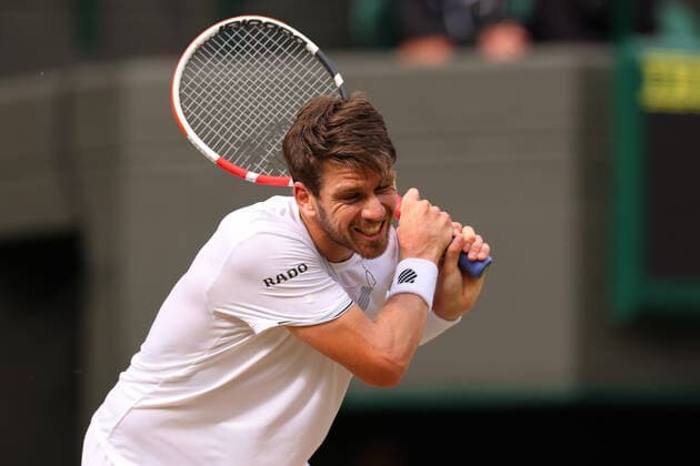 3rd July 2022, All England Lawn Tennis and Croquet Club, London, England; Wimbledon Tennis tournament; Cameron Norrie cplays a forehand to Tommy Paul in the mens singles  ActionPlus12404801 ShaunxBrooks