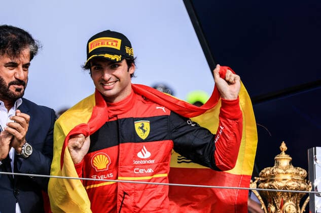 3rd July 2022, Silverstone Circuit, Silverstone, Northamptonshire, England: British F1 Grand Prix, Race day: Scuderia Ferrari, Carlos Sainz wins the British GP  ActionPlus12404928 Octane