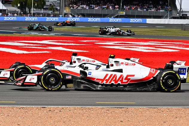 47 Mick Schumacher (DEU, Haas F1 Team), 20 Kevin Magnussen (DNK, Haas F1 Team), F1 Grand Prix of Great Britain at Silverstone Circuit on July 3, 2022 in Silverstone, United Kingdom. (Photo by HOCH ZWEI) Silverstone United Kingdom