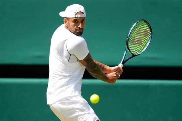 Mandatory Credit: Photo by Dave Shopland Shutterstock (13012860ad) Nick Kyrgios during his fourth round match Wimbledon Tennis Championships, Day 8, The All England Lawn Tennis and Croquet Club, London, UK - 04 Jul 2022 Wimbledon Tennis Championships, Day 8, The All England Lawn Tennis and Croquet Club, London, UK - 04 Jul 2022  Copyright: xDavexShopland Shutterstockx 13012860ad