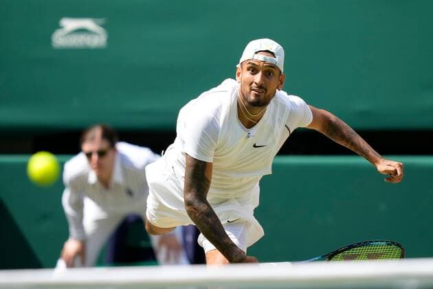 Mandatory Credit: Photo by Dave Shopland Shutterstock (13012860ak) Nick Kyrgios during his fourth round match Wimbledon Tennis Championships, Day 8, The All England Lawn Tennis and Croquet Club, London, UK - 04 Jul 2022 Wimbledon Tennis Championships, Day 8, The All England Lawn Tennis and Croquet Club, London, UK - 04 Jul 2022  Copyright: xDavexShopland Shutterstockx 13012860ak