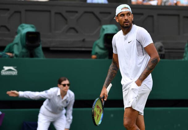 Mandatory Credit: Photo by James Veysey Shutterstock (13012861dk) Nick Kyrgios during his fourth round match Wimbledon Tennis Championships, Day 8, The All England Lawn Tennis and Croquet Club, London, UK - 04 Jul 2022 Wimbledon Tennis Championships, Day 8, The All England Lawn Tennis and Croquet Club, London, UK - 04 Jul 2022  Copyright: xJamesxVeysey Shutterstockx 13012861dk