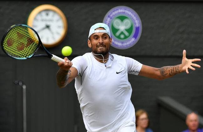 Mandatory Credit: Photo by James Veysey Shutterstock (13012861dn) Nick Kyrgios during his fourth round match Wimbledon Tennis Championships, Day 8, The All England Lawn Tennis and Croquet Club, London, UK - 04 Jul 2022 Wimbledon Tennis Championships, Day 8, The All England Lawn Tennis and Croquet Club, London, UK - 04 Jul 2022  Copyright: xJamesxVeysey Shutterstockx 13012861dn