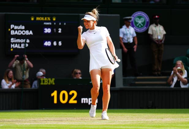 Mandatory Credit: Photo by Javier Garcia Shutterstock (13012862dp) Simona Halep celebrates victory in her fourth round match Wimbledon Tennis Championships, Day 8, The All England Lawn Tennis and Croquet Club, London, UK - 04 Jul 2022 Wimbledon Tennis Championships, Day 8, The All England Lawn Tennis and Croquet Club, London, UK - 04 Jul 2022  Copyright: xJavierxGarcia Shutterstockx 13012862dp