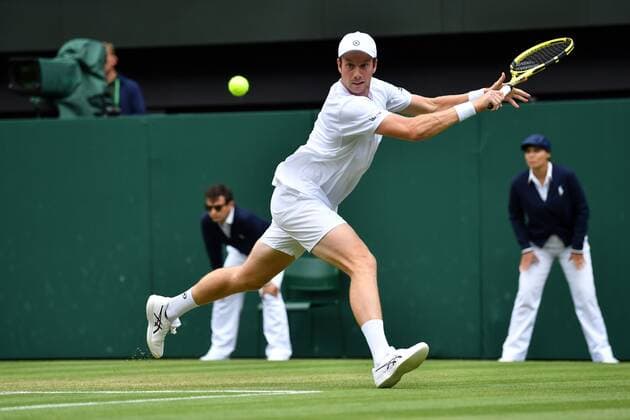 Mandatory Credit: Photo by James Veysey Shutterstock (13012861fs) Botic van de Zandschulp during his fourth round match Wimbledon Tennis Championships, Day 8, The All England Lawn Tennis and Croquet Club, London, UK - 04 Jul 2022 Wimbledon Tennis Championships, Day 8, The All England Lawn Tennis and Croquet Club, London, UK - 04 Jul 2022  Copyright: xJamesxVeysey Shutterstockx 13012861fs