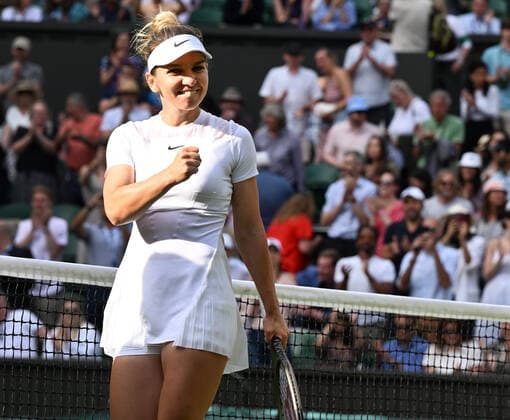 Tennis Championships - Week One - Day Eight - All England Lawn Tennis Club, Wimbledon - Monday 4th July 2022 Paula Badosa v Simona Halep Simona Halep (ROU) celebrates her win 